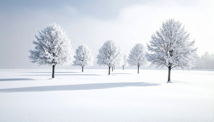 Fototapeta premium Winter snow trees landscape white snowy scene cold