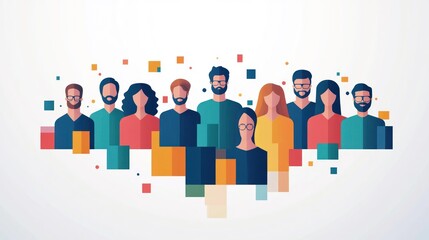 Diverse group of people, flat design, teamwork, modern. Possible use social media graphic, website header, presentation slide
