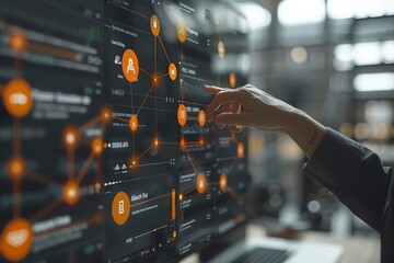 Businessman interacting with ai, exploring generative ai, robotics, and data analytics solutions