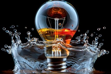Exploding light bulb with colorful paint splashes and sparks on black background  a creative concept