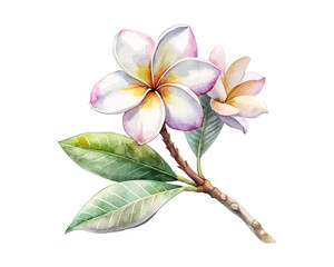 watercolor Plumeria Branch vector illustration isolated on white background