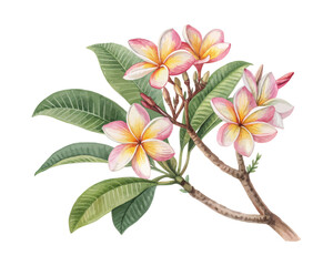 watercolor Plumeria Branch vector illustration isolated on white background