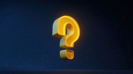Glowing yellow question mark floating in dark abstract background evokes curiosity and wonder