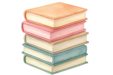 Fototapeta premium Hand-drawn watercolor illustration of a stack of colorful books, perfect for educational or literary projects