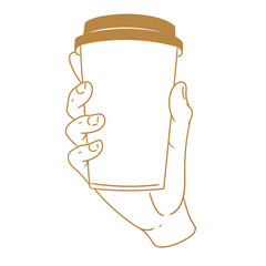Original illustration of a hand holding a glass of hot beverage, hand-drawn in a minimalist style. Posters, cards, cafe menus, and graphic design.