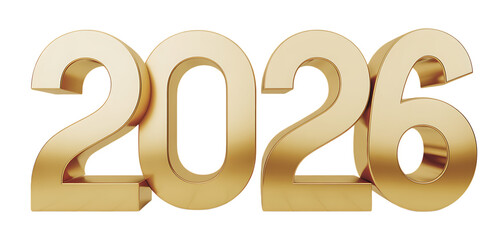Photo of golden 2026 numbers isolated on transparent background