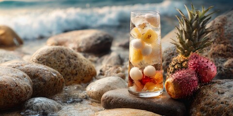 Tropical fruit beverage on the beach