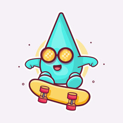 cool water drop character mascot playing skateboard isolated cartoon