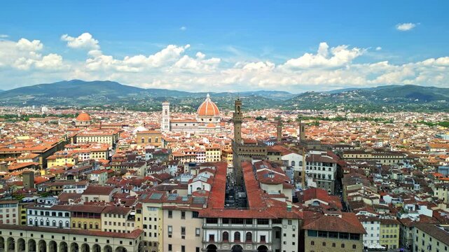 The red roofs of the old town in Florence, Italy. 4K, high quality.
