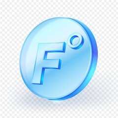 Fahrenheit temperature icon in 3d3D glossy blue Fahrenheit symbol icon, representing temperature, weather data, climate conditions, and digital display. Vector illustration.