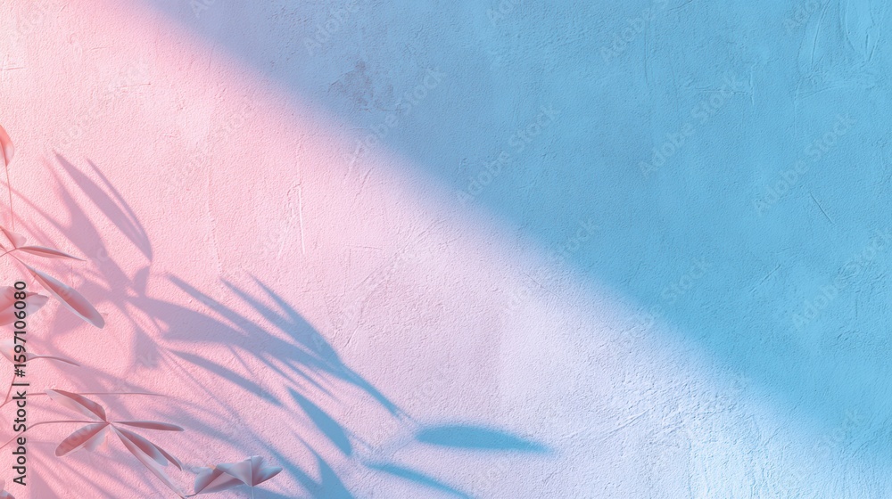 Poster soft pastel gradient with shadowed leaves, creating a tranquil and artistic background.