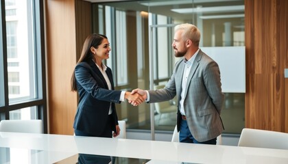 Successful business meeting with two professionals shaking hands for agreement