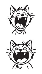 Fototapeta premium Bold Black and White Cartoon Cat with Open Mouth and Sharp Fangs