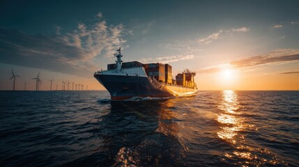 Fototapeta premium Majestic Cargo Ship at Sunset