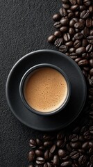 Rich and Aromatic Espresso with Perfect Crema in a Black Cup on a Textured Dark Background
