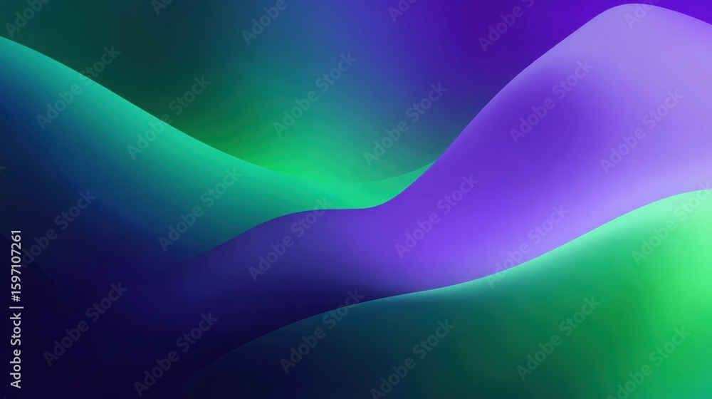 Poster abstract wave patterns in vibrant green and purple tones create a soothing visual effect.