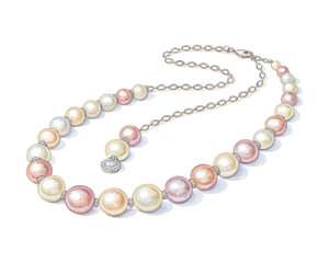 watercolor Pearl Necklace vector illustration isolated on white background