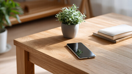 Flowers in a vase placed on a wooden table in a cozy room