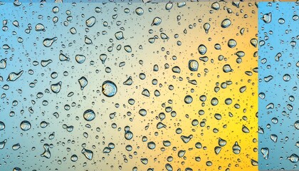 Water droplets create a textured pattern against a gradient background of color and clarity