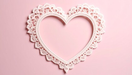 Heart-shaped lace frame on a soft pink background