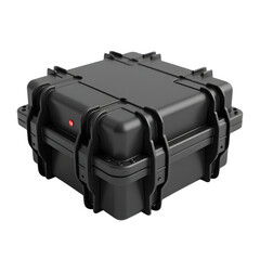 Rugged black protective case with latches isolated on transparent background