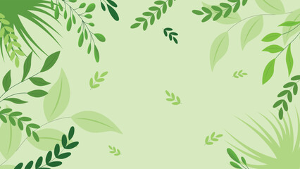 Natural leafy background featuring green branches and tropical foliage on a soft green backdrop ideal for eco designs invitations and nature themes