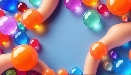 Abstract composition with colorful orbs and human figures, bright and fresh concept