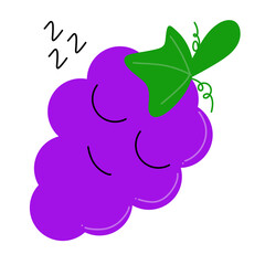 Cute Sleeping Grape Cartoon – Purple Fruit Character Vector