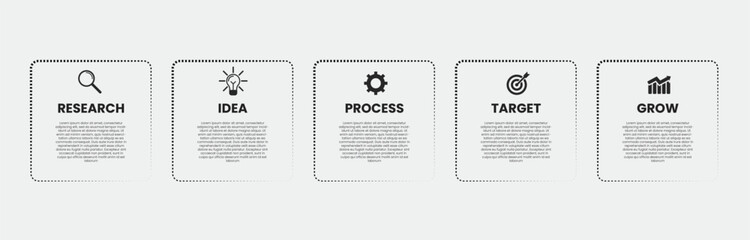Clean and modern vector infographic design business template with icons and 5 steps or options. Ideal for presentations, workflow layouts, business process diagrams, banners, flowcharts, timelines
