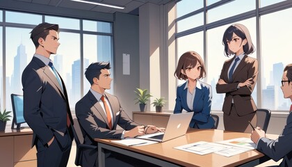 Business professionals in an office meeting discussing strategic projects and developments