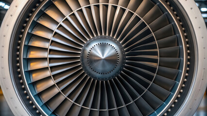 Fototapeta premium Jet engine turbine blades close up showing engineering work in energy sector with metal components designed for efficient power generation