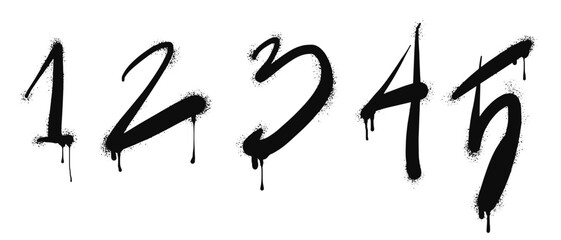 Spray painted graffiti of number on set. alphabet drip symbol. isolated on white background. vector illustration