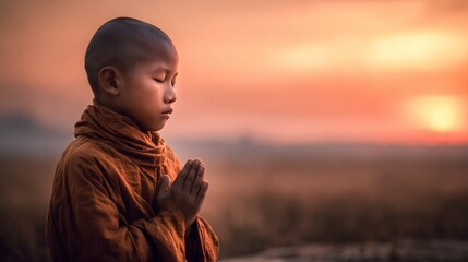 Young Monk at Sunset: A Moment of Serenity and Peace
