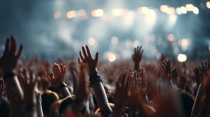 Concert Crowd Ecstasy: A Symphony of Uplifted Hands