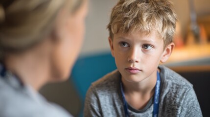 Young Boy in Conversation, Thoughtful Expression, Child Psychology