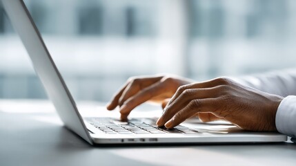 Close-up of Hands Typing on Laptop, Modern Workplace, Digital Technology