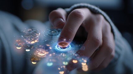 Futuristic Technology Interface: Hand Interacting with Holographic Display