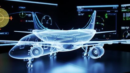 Airplane Blueprint Visualization: Dynamic 3D Model with Flight Data Display - Powered by Adobe