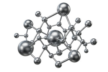 Fototapeta premium Metallic molecular lattice with interconnected spherical nodes and linear connectors, representing advanced scientific visualization concept