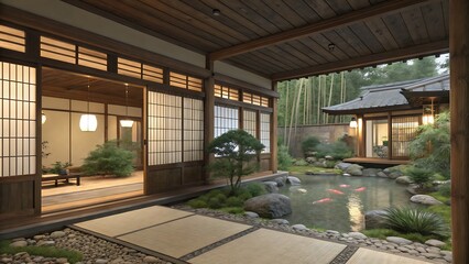 Industrial loft apartment with large windows, gray sofa, and modern kitchen area in open space design