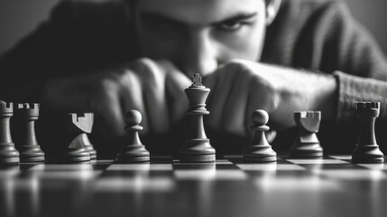 Man focused on chess game