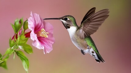 Hummingbird feeding on flower