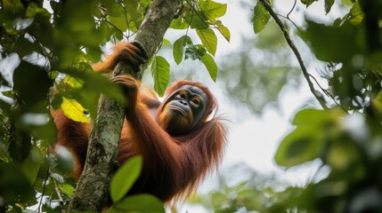 Orangutan in jungle canopy