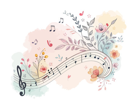watercolor musical melody vector illustration isolated on white background
