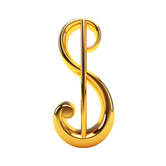 A golden dollar sign symbol on a black isolated background