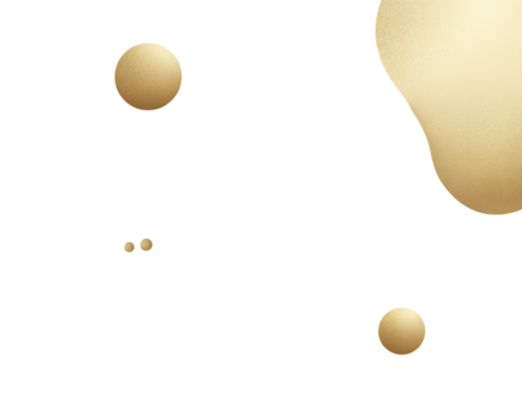 Isolated Golden Spheres and Blobs Suspended in Space on Transparent Background, Liquid Droplets with Shiny Gold Hue, PNG