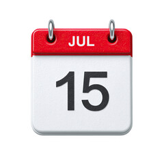July 15th Calendar Icon - 3D Render on Green