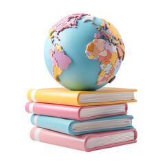 Globe resting on books with transparent background for educational resources, study, learning, and exploration world, and knowledge.