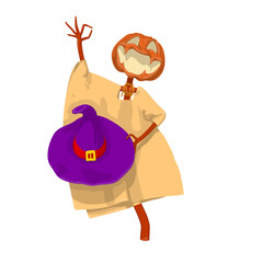 Halloween Scarecrow Lantern Jack pumpkin funny and cute. One of the symbols of the autumn holiday. Vector illustration.