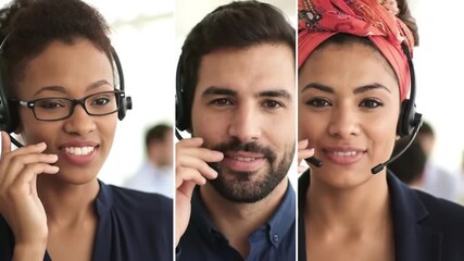 A diverse team of friendly call center operators with headsets providing helpful support. - Powered by Adobe
